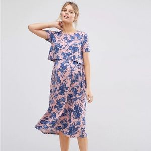 ASOS Maternity NURSING Midi Dress in Pink Floral